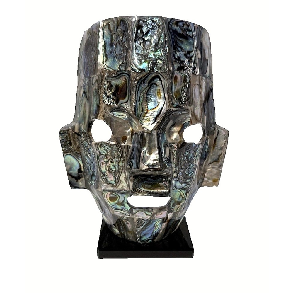 Vintage Mid Century Abalone Shell Mayan Mask Burial Aztec Death Sculpture 7"